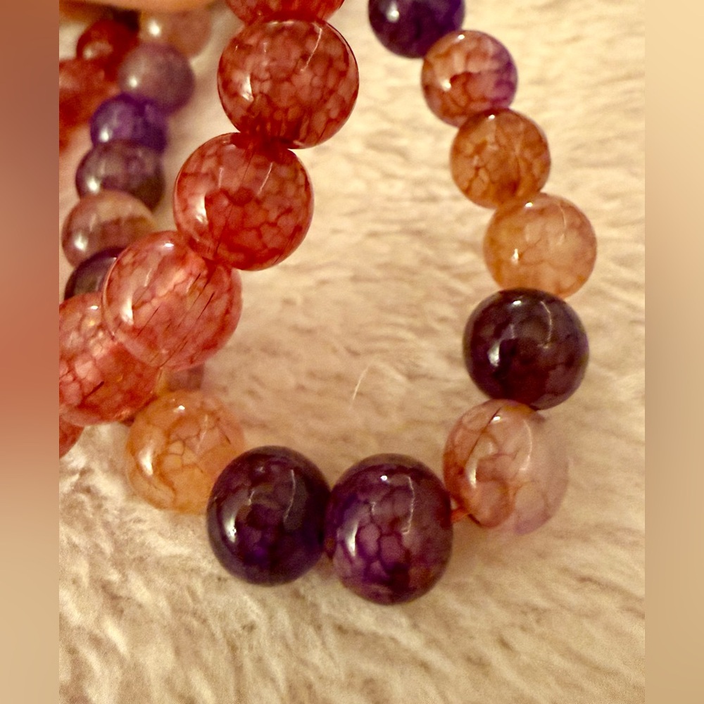 Vibrant Beaded Bracelet Set - Pink and Purple - Picture 3 of 6